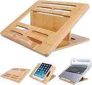 Gocokia Bamboo Fodable Laptop Notebook Riser Stand Desktop Adjustable with 4 Angles Notebook Mount Holder, Folding Laptop Cooler Stand for Macbook,Tablet,Kindle