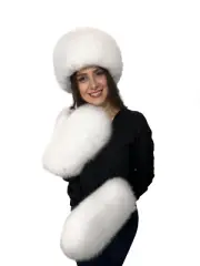 Arctic Fox Fur Mittens And Hat Set Saga Furs Pure White Gloves and Beanie Hat