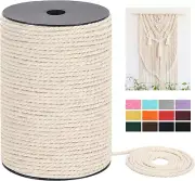 Macrame Cord 4Mm X 165Yards (495Feet), Natural Cotton Macrame Rope - 3 Strands