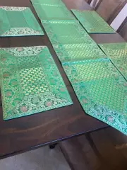 Table Runner 4 Table Place mat Brocade Green Silk Runner Formal Table Decor Gift