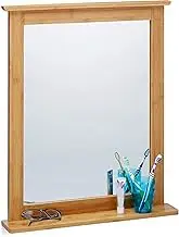 Relaxdays Bamboo Wall-Mounted Mirror, Bathroom Mirror with Shelf, Hanging Vanity Mirror, for The Living Room and Bathroom, Natural Brown
