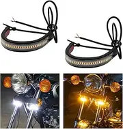 Sylvil 2PCS Motorcycle LED Turn Signal Light, Dual-Color Switchback Motorbike LED Fork Turn Signal Blinker Strip, Adjustable Waterproof DRL Daytime Running Light, Motorcycle Accessories