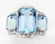 Three Emerald-Cut Blue Lab Created Aquamarine Solitaire Style Women's Fine Ring