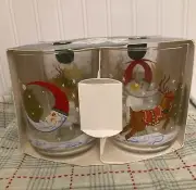 Vintage NIB Libbey Christmas Santa Moon Reindeer Lowball Glasses In Box. USA