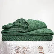 CottonMore New Acrylic Chenille Tassel Knitted Blanket Bed Sofa Throw Rug 130x160cm - Dark Green