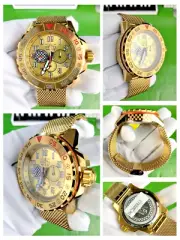 Invicta Racing Tachymeter Multi-Function Quartz Men Watch SS Gold Case Bracelet