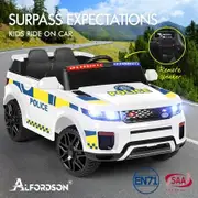 ALFORDSON Kids Police Ride On Car 12V Electric Toy Patrol Remote Control White
