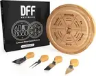Bamboo Cheese Board with Knife Set - round Charcuterie Serving Tray with Engr...