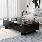 COSVALVE Living Room Rectangle High Gloss Coffee Table, Modern Living Room Table, Marble Print Living Room Furniture,Waiting Area Table,Black