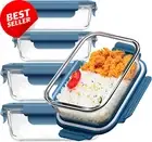 Glass Food Storage Containers Set of 5 Leakproof Lids Microwave Safe