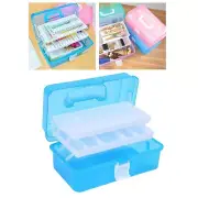 blue 13in Three-Layer Clear Art Storage Box Craft Organizer Folding Tool Box.