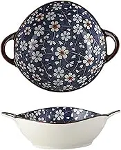 Soup Bowls with Handles Noodle Ramen Curry Bowl,Ceramic Soup Bowl,Shallow Bowl Microwave Safe,Udon Noodle Bowl,Ramen Bowl Ceramic,Pho Bowls Large-D-24x20x6.5cm,1000ml(Color:D)