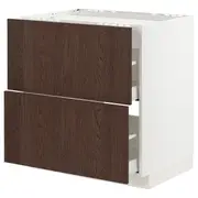 METOD / MAXIMERA base cab f hob/2 fronts/2 drawers, white/Sinarp brown, 80x60x80 cm