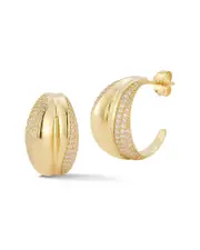 Sphera Milano 14K Over Silver CZ Pave Concave Hoops