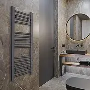 250mm Wide Narrow Small Black Heated Towel Rail Straight Flat Bathroom Warmer Radiator Rack Central Heating Turkish Zone (250mm Wide x 800mm High)