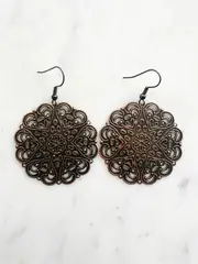 Large Antique Rose Gold Vintage Filigree Mandala Earrings
