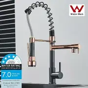 WELS Kitchen Tap Black+Rose Gold Pull Out Mixer Taps Sink Basin Faucet Vanity