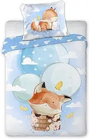 Arle-Living 3-Piece Baby Children's Bed Linen Set Fox 100 x 135 cm + 40 x 60 cm + 1 Fitted Sheet in White 60 x 120-70 x 140 cm 100% Cotton
