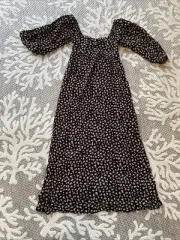 Billabong Love Letters Dress Womens XS Black Floral Midi Cottagecore Peasant