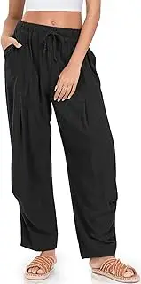 [TARSE] Women Linen Baggy Harem Pants Summer Drawstring Casual Lounge Pant 2024 Beach Travel Vacation Clothes with Pockets