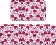 Strawberry Pattern Print Kitchen Floor Mat 2 Sets Non-Slip Rugs for Kitchen Laundry Office and Home Decor