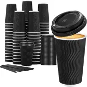 Lamosi 16 Oz Disposable Coffee Cups with Lids, 50 Pack Insulated Hot Cups to Go