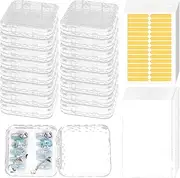 LUFEIS 16pcs Clear Press on Nail Storage Box with 16pcs Adhesive Double Sided Tape, Transparent Acrylic Display Case for Nail Salon Home Storage Supplies