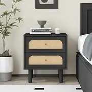Merryluk Black Bedside Table,Nightstand Bedside Table 2 Drawers Side Table Nightstand for Bedroom Living Room Black