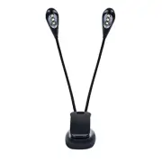 Clip On Music Stand Book Reading Mini Double Adjustable Arms Light LED Lamp FFG