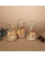 Gerson International Set Of 3 Holiday Scene Lighted Glass Domes