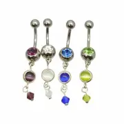 14 ga Belly Button Rings Dangle Assorted Color CZ and Opalite- Pack of 4