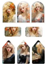 8 Blonde Women Tags Junk Journals Scrapbook USA Seller