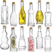 Vintage Small Bottles With Corks, Assorted Shapes [12-Pack] Clear Mini Glass Jar