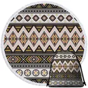 Brown and Beige Aztec Round Beach Towel