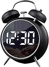 Digital Small Alarm Clock, 4.5 Inch Double Bell Electronic LED Alarm Clock, Plug in or Battery Operated Silent Metal Table Clock, Modern Loud Bedside Clock for Heavy Sleepers Adults Kids (Black)