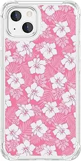 Seconddog Compatible for iPhone 13 mini Case Cute Clear Hibiscus Flower Floral Aesthetic Printed Design for Girls Preppy Women Soft TPU Shockproof Protective Girly-Pink