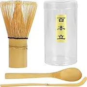 4Pcs Matcha Whisk Set Handmade Matcha Tea Set Natural Matcha Making Tool Reusable Japanese Tea Accessories with Tea Spoon Traditional Scoop Bamboo Whisk and Whisk Holder for Tea Lovers Home DIY