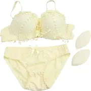 [LIFKOME] Skin-Friendly Bra Set 's Bra and Panty Set Push up Bra Yellow 75b Fashionable Detail Comfortable for Daily Wear