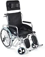 Foldable Full Lie Commode Chair Wheelchair Manual Comfortable Backrest With Handbrakes Lifting Pedal Support 440 Lbs