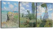 OKEXCKK Woman with a Parasol by Claude Monet - Oil Painting Impressionism Canvas Print Wall Art - Classic Artwork Pictures - 16"x24"x3 Panel