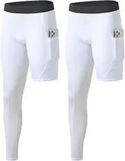 [Generic] 2 Pack Men's Compression Pants Single Leg, Quick Drying Athletic Leggings with Pockets Workout Base Layer Tights for Basketball Running