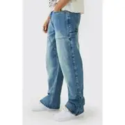 Mens Blue Relaxed Fit Carpenter Jeans With Split Hem