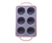 Silicone Cake Mold 6 Cups Cupcake Model Muffin Tart Baking Pan with Handle Non-Stick Food Grade Heat-resistant Easy Release Easy Cleaning Baking Mould - Pink