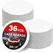 36-Packs Cake Boards 8 inch round，Cake Boards White Cake Board Rounds，White Cake Circles Rounds Base Food-Grade Cardboard Cake Plate for displaying cakes,bread, desserts（Thin and strong）
