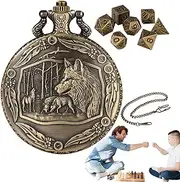 [Generisch] Dice Set with Watch Case, Pocket Watch Dice Game - Vintage Clock Shell Dice Set, on Role Play Toy in Retro Design for Friends Parties, Family Reunions, Theme Parties and Other Holidays