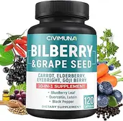 Bilberry Extract Capsules | 18520mg | 120 Capsules - 2 Months Supply | Grape Seed, Carrot, Elderberry, Eyebright, Goji Berry