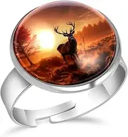[FVQL] Adjustable Ring for Girls, autumn pattern animal deer, 0.67inch/1.7cm, Glass, glass