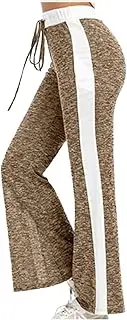 [bawilom] Women's Wide Leg Yoga Pants Striped Drawstring High Waist Flare Pants Bootcut Leggings Soft Comfy Lounge Trousers