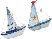 PLAFOPE 2pcs Mediterranean Style Wooden Sailboat Decor Car Decoration Ornament Home Table Ornament