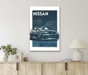 Black Sports Car Is Shown in Blue Sleek 40x60cm Canvas or Metal Print Wall Art